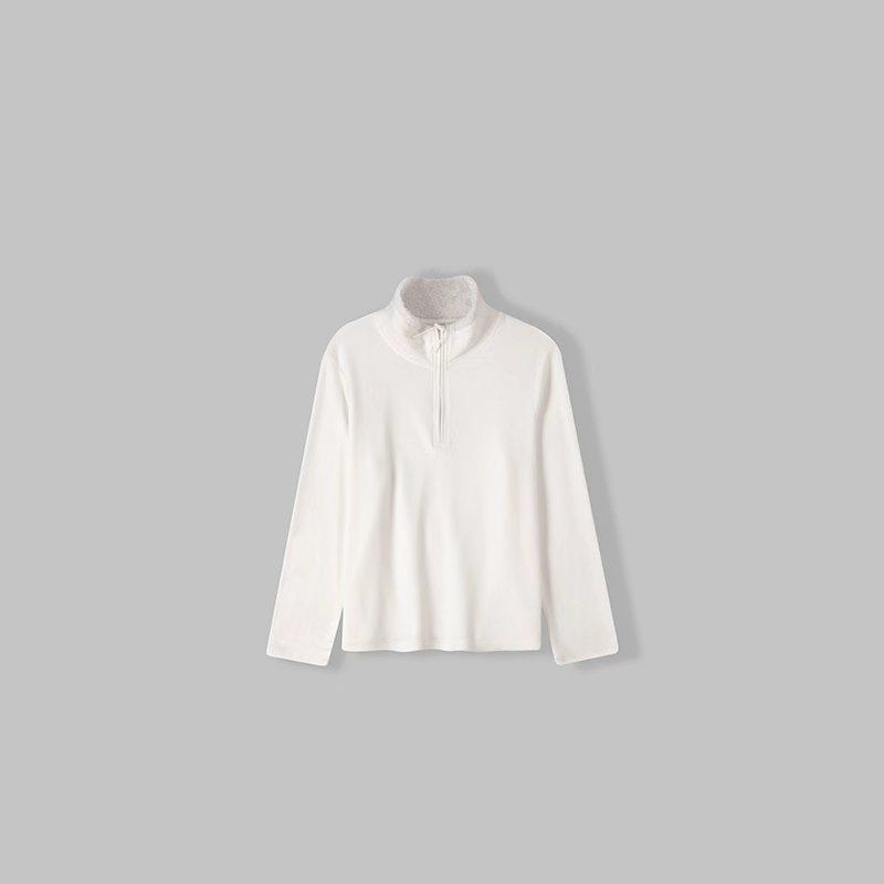 

Women s Silk & Australian Wool Half-Zip Top - Lambswool Stand Collar, Slim Fit, Warm Autumn/Winter Base Layer Outerwear S білий