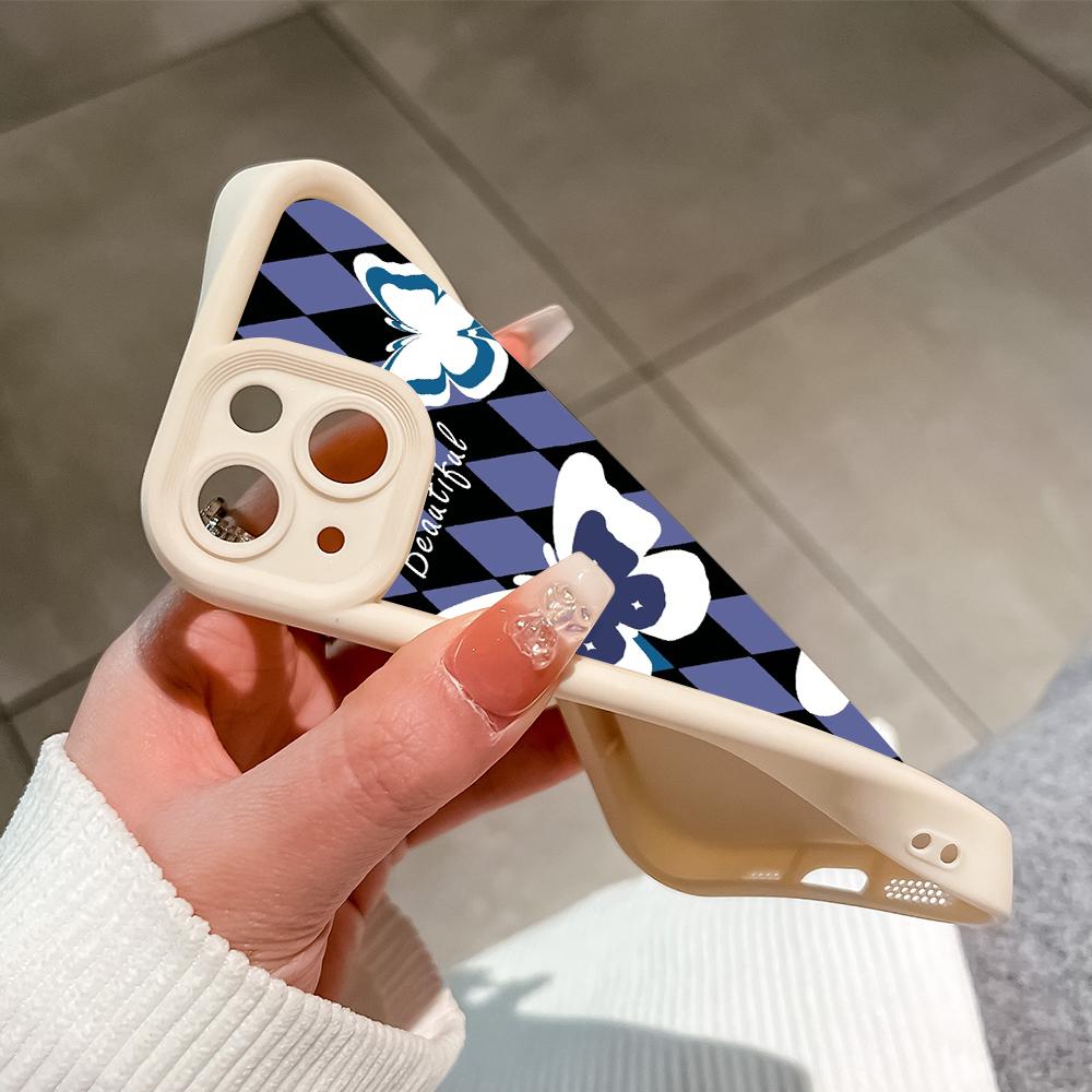 For iPhone 16 15 14 13 12 11 Pro Max XS Max XR X SE 8 7 Soft Silicone Butterflies Lozenge Shape Full Lens Protect Phone Case Cover