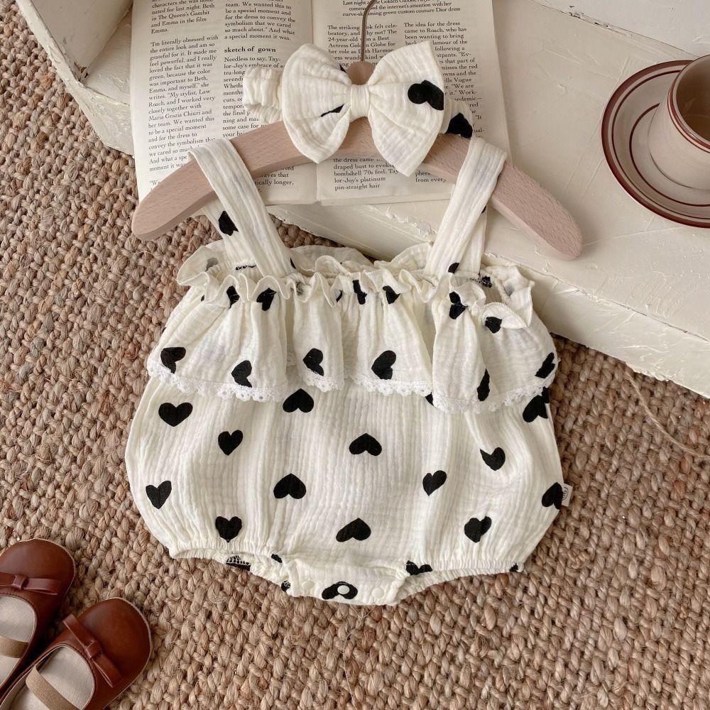 Ruffle Heart Baby Romper Bodysuit Baby Shorts Climb Suit Lace Baby Jumpsuit  Infant Wear