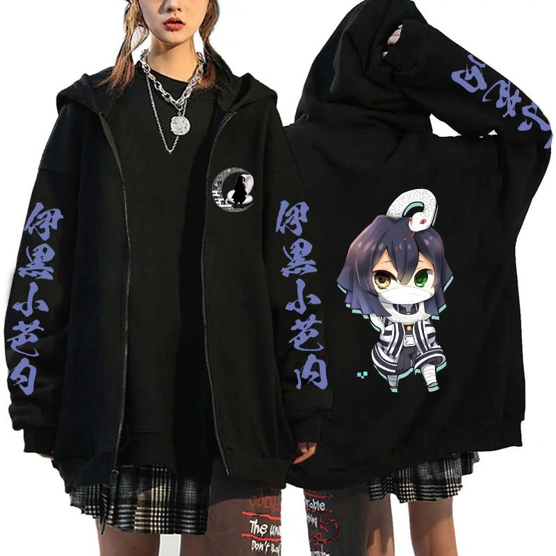 Anime Demon Slayer Iguro Obanai Graphic Hooded Men Women Manga Hoodies Oversized Zipper Jacket Harajuku Male Casual Sweatshirt