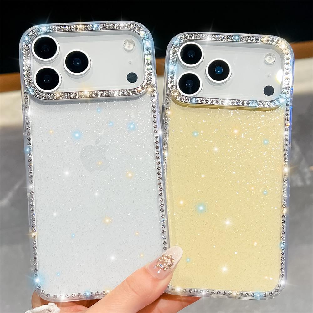 Glitter Shining Diamonds Stars Case For iPhone 17 Air 16 15 14 13 Plus Full Rhinestones Candy Jelly Hard Acrylic Cover