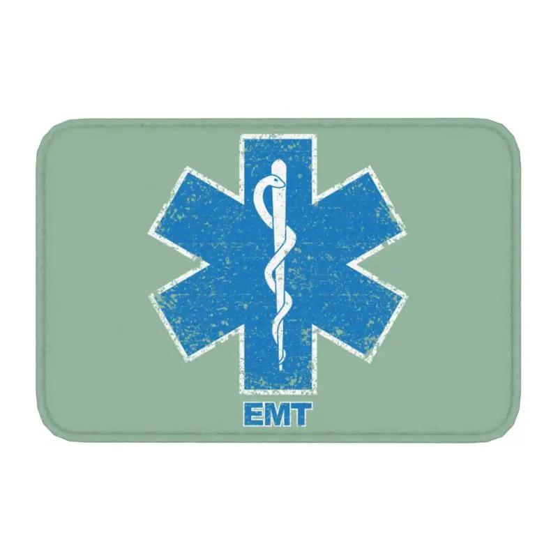 Emt Star Of Life Front Door Mat Anti-Slip Outdoor Absorbent Paramedic Medic Ambulance Doormat Kitchen Balcony Rug Carpet