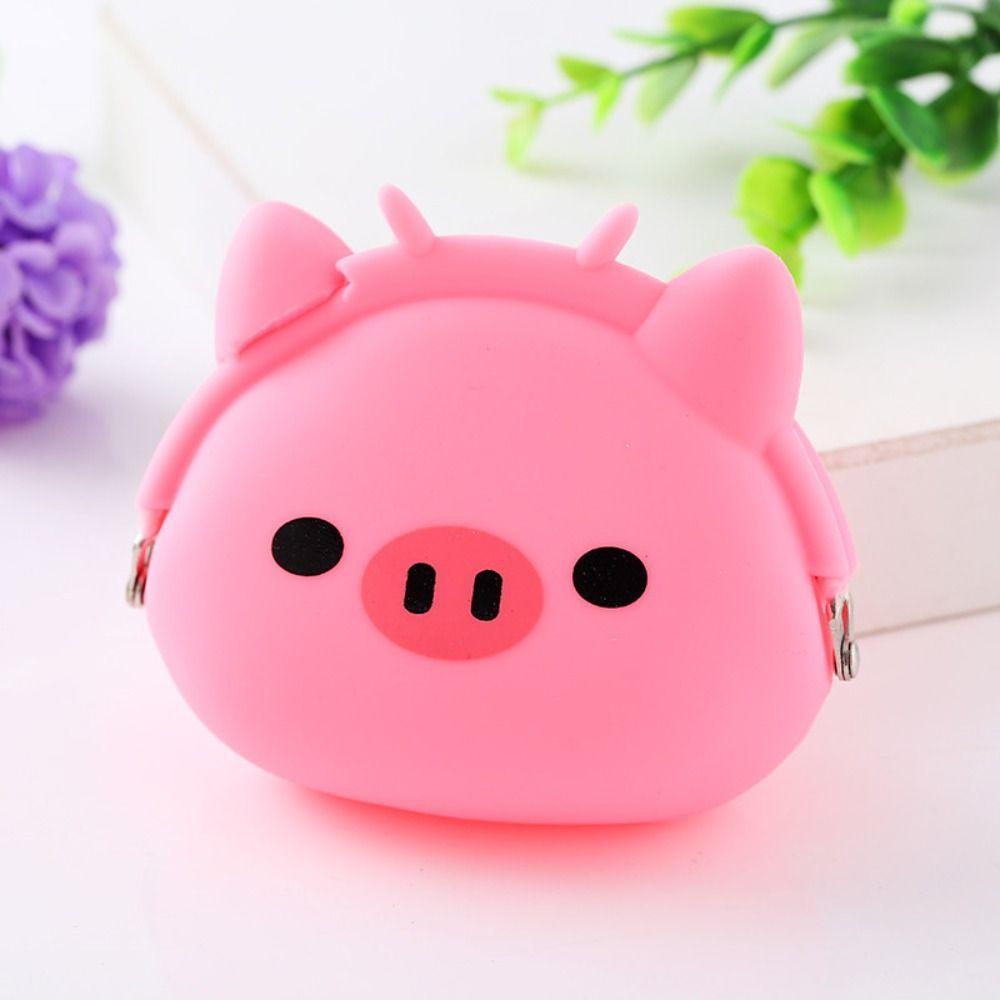Solid Color Small Animal Wallet Mini Data Cable Storage Bag Cute Cartoon Silicone Coin Purse Gift