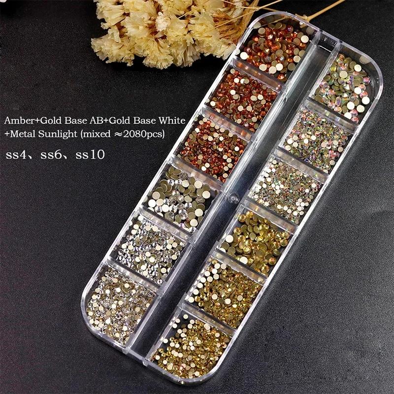 750 Stück Nagelkunst-Dekorationen, AB-Kristall-Nagel-Strasssteine in mehreren Größen, flache Unterseite, kristallklare Diamant-Edelsteine, DIY-Nägel, Glitzer