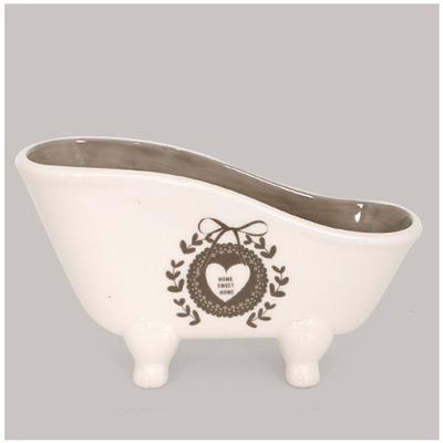 [A0234] - “Home Sweet Home” Ceramic Soap Dish, Taupe (retro Bathtub) - 20x11cm