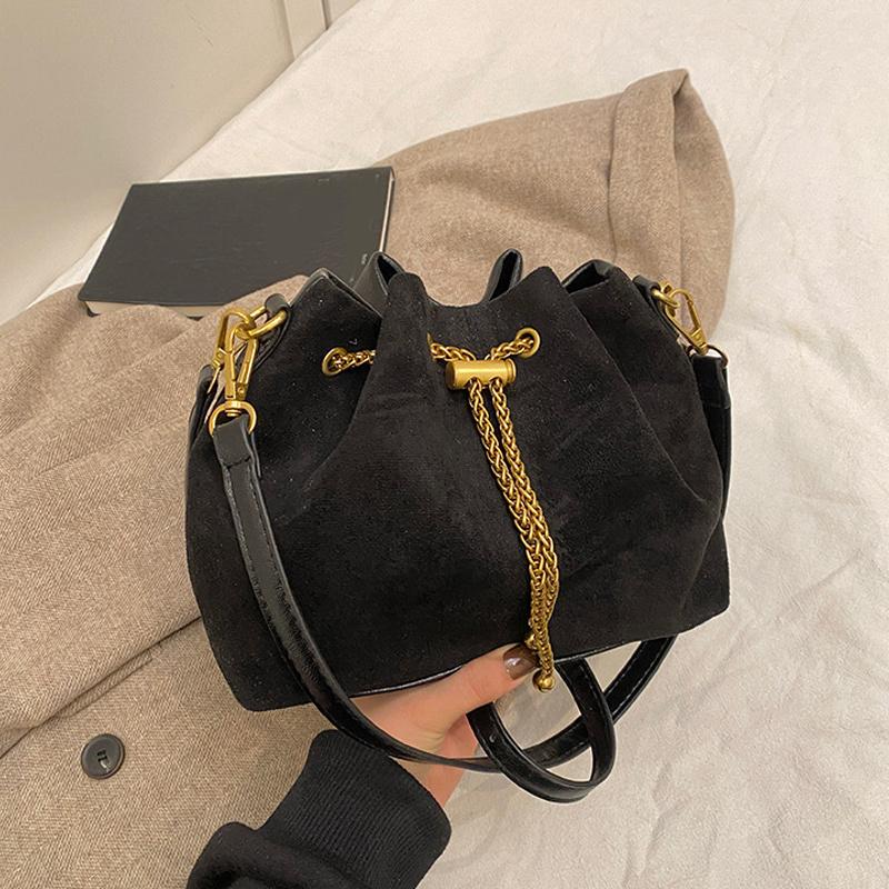 Yogodlns Faux Suede Shoulder Bag Simple Commuting Crossbody Bags Thread String Women's Handbags Sewing Sweet Bags for Women