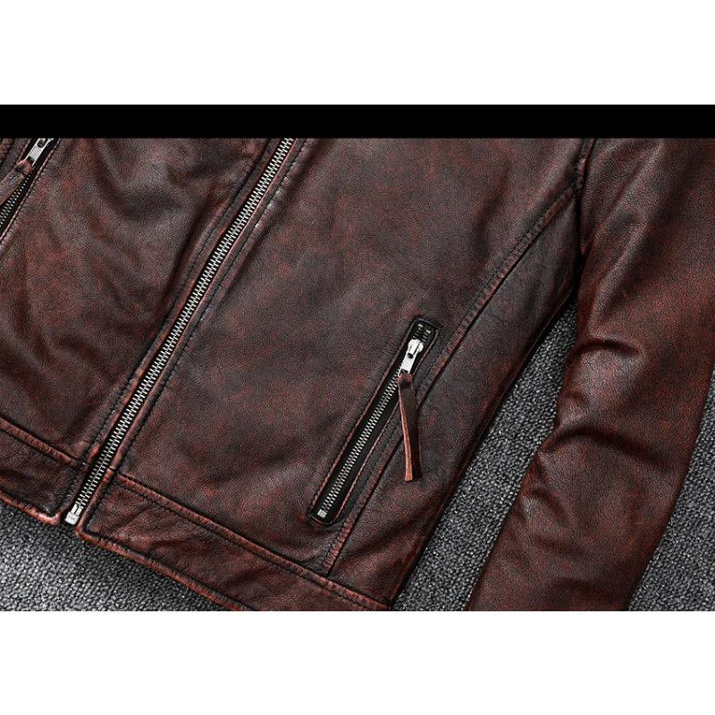 Chinesische Größe Vintage braun Mantel klassische Biker Stil kurze schlanke echte Lederjacke Männer Casual Ledermantel Herbst