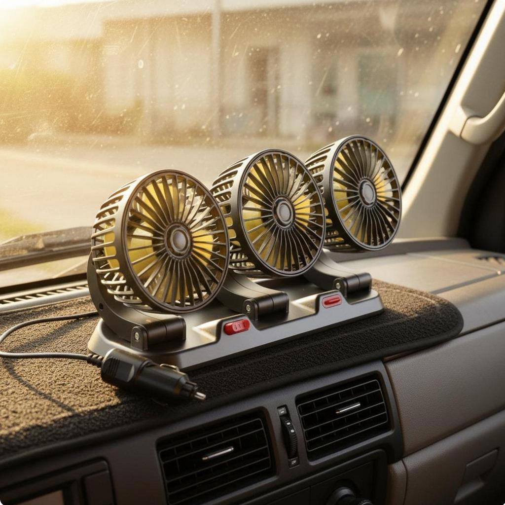 Triple Head Car Fan Wide Angle Air Supply USB Powered 360° Rotatable for Truck Drivers