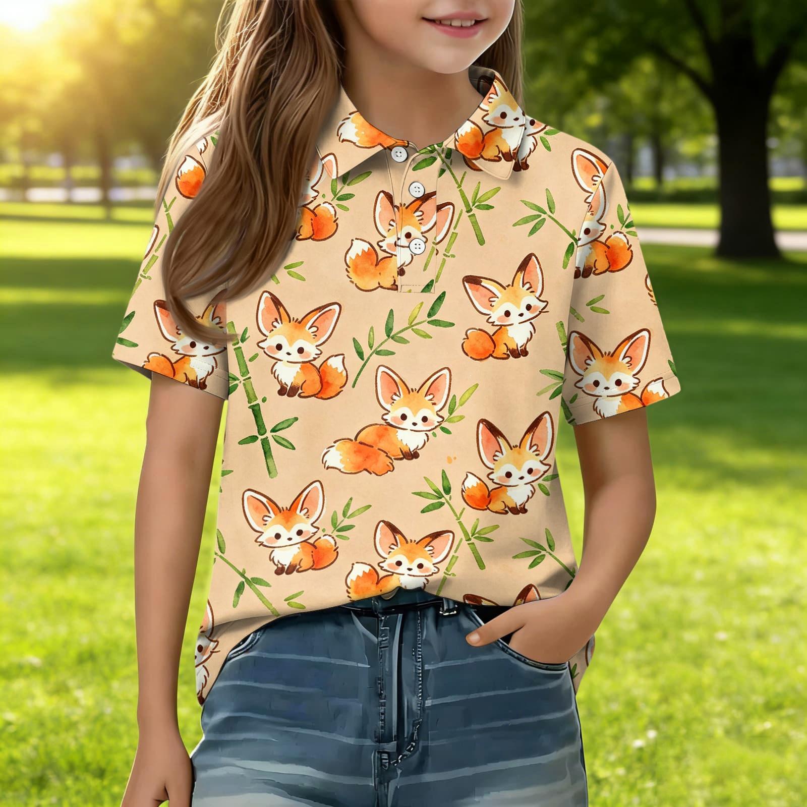 

Kids Casual Short Sleeve Polo Shirt Animal Print Toddler Boys Girls Summer Lightweight Breathable Top 110 хаки