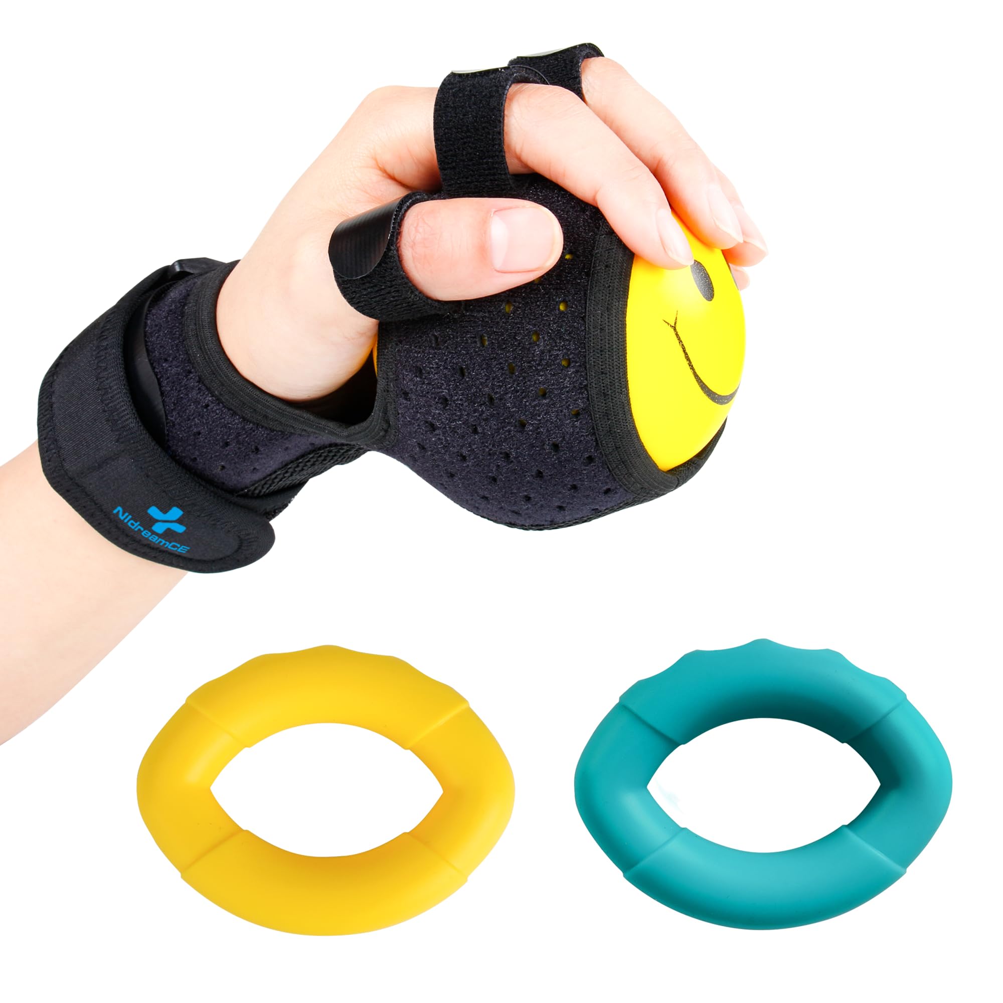 NIdreamCE Grip Strengthening Training Ball Multifunctional Hand Device for Stroke Rehabilitation Finger Corrector Rest Hand Splint Cerebral and чёрный