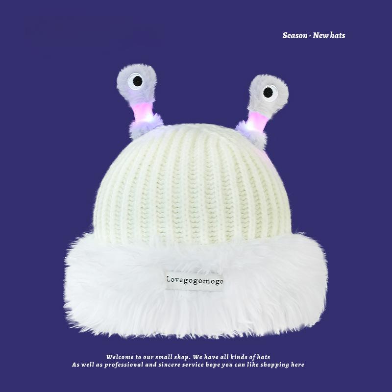 

Шапка Женская Модная Осенне-Зимняя Дневная Смешная Светящаяся Шапка-Бини Теплая Большая Вязаная Шапка с Меховой Опушкой hat circumference 54cm-62cm