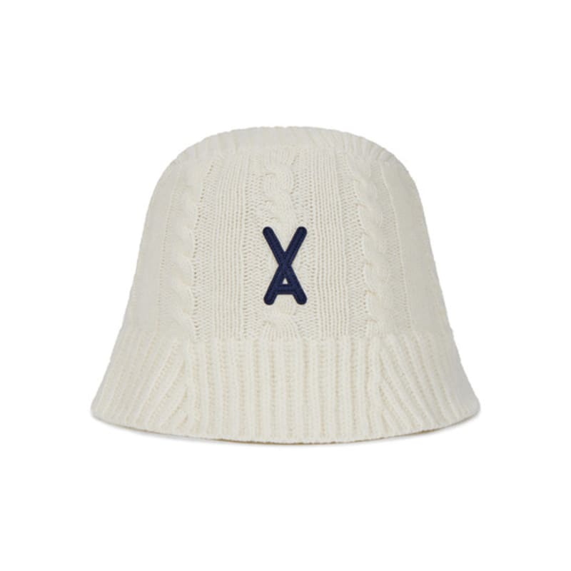 VARZAR VA Applique Cable Knit Bucket Hat Ivory