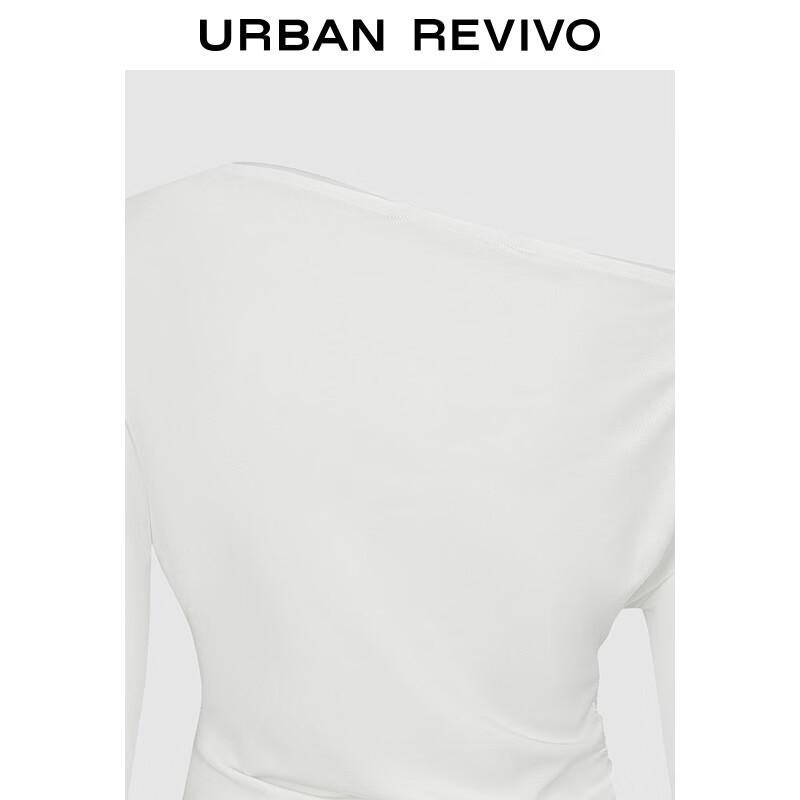 UR Women's Oblique Shoulder Pleated Long Sleeve T-shirt