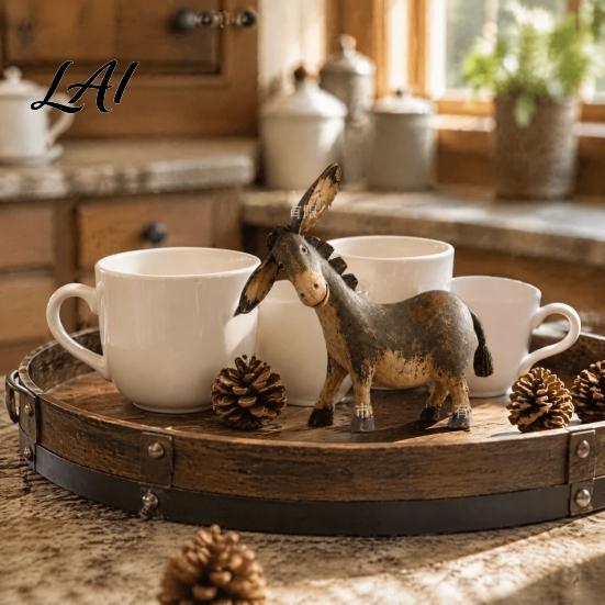 Resin Animal Sculpture Vintage Donkey Sculpture Rustic Farmhouse Figurine Tabletop Ornament Traditional Home Embellishments for Shelf Mantel