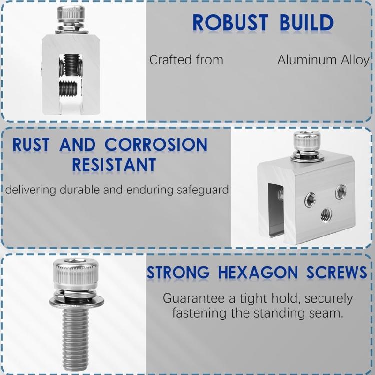 6Pcs/set Solar Panel Bracket Photovoltaic Panel Roof Standing Seam Clamp Sheet Seam Clamp Mounting Accessories