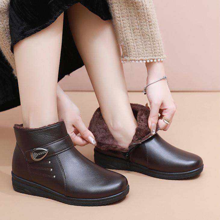 Winter Soft-Soled Non-Slip Boots for Middle-Aged and Elderly Mothers, Thickened and Plush Short Boots for Elderly Women, Warm Shoes for Grandmothers.