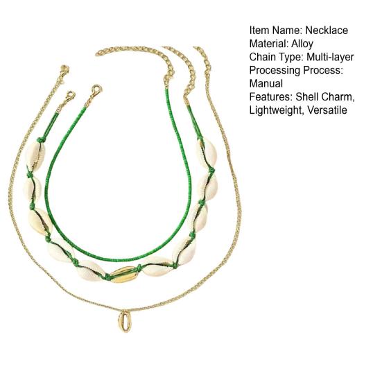 Set da 3 Pezzi Collana di Conchiglie con Perline Stile Boho Leggera a Strati Gioiello Accessorio Oceano Regalo
