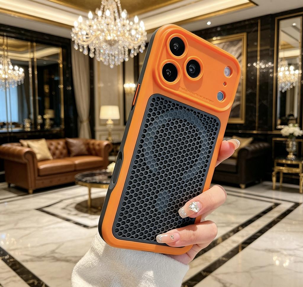 Applicable to iPhone17Pro mobile phone case Oracle two-color mesh magnetic suction Apple 16 summer heat dissipation and anti-drop case