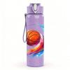 1PC Flame Basketball Pattern 750ml Color Plastic Sports Water Bottle Leakproof Flip Straw Lid Suitable for Sports Office Home Use