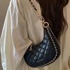 "Thousand Gold Night Crescent Bag, Moon Bag, Black Checkered Chain Bag, Shoulder Bag, Crossbody Bag, Handbag.