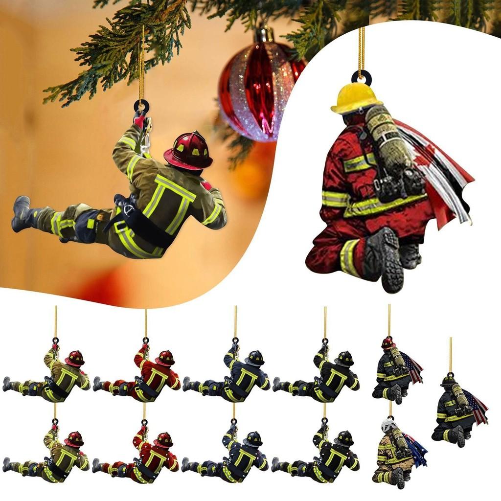 Christmas Acrylic Charming Firefighter Decoration For Tree And Colorful Car Accessory