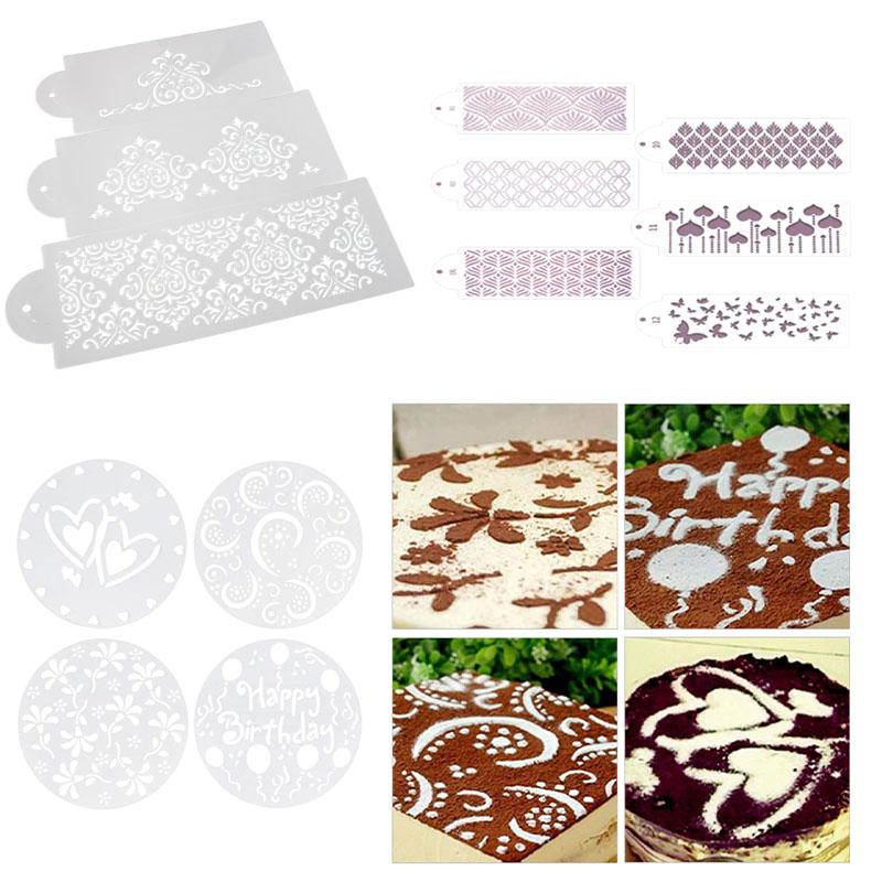 Reusable Cake Decorating Templates for Desserts Coffee Art Baking Birthday Party Lace Floral Designs Pastry DIY Decorating Tools