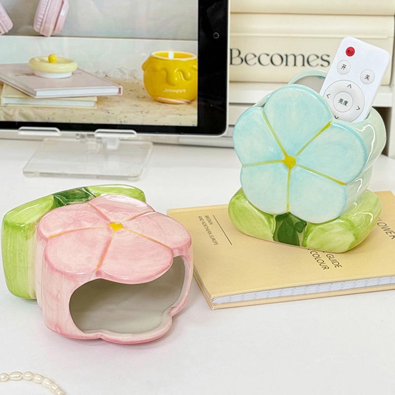 Flower Pen Holder Ceramic Desktop Decoration Cute Girl Desk Office Storage Box Stationery Shelf Storage Tank
