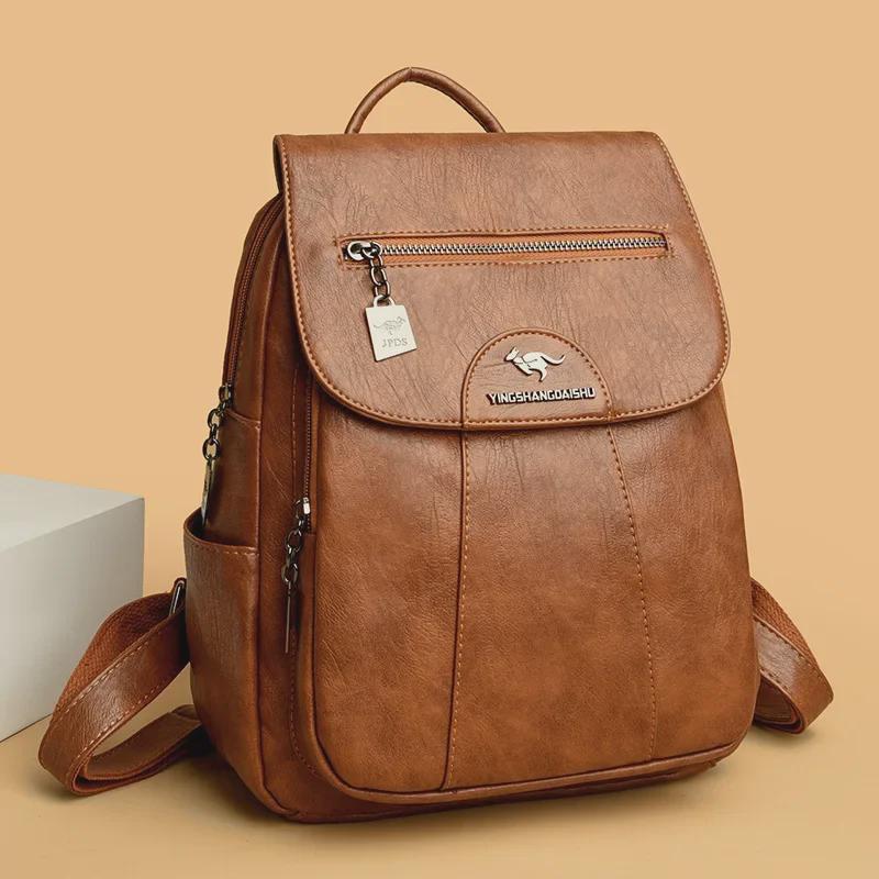 Rucsac Elegant de Damă din Piele Moale cu Capacitate Mare, Antifurt, pentru Călătorii și Studenți