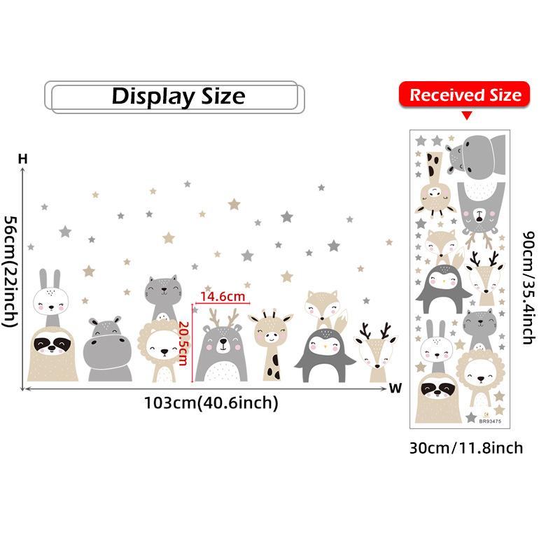 Cartoon Animal Wall Sticker for Kids Room Baby Nursery Room Decoration Children's Bedroom Wall Decals Kindergarten Wallpaper