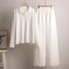 Damen Strickanzug Herbst und Winter Pulloveranzug Polokragen Strickpullover + Hose mit weitem Bein Zweiteiliger Anzug