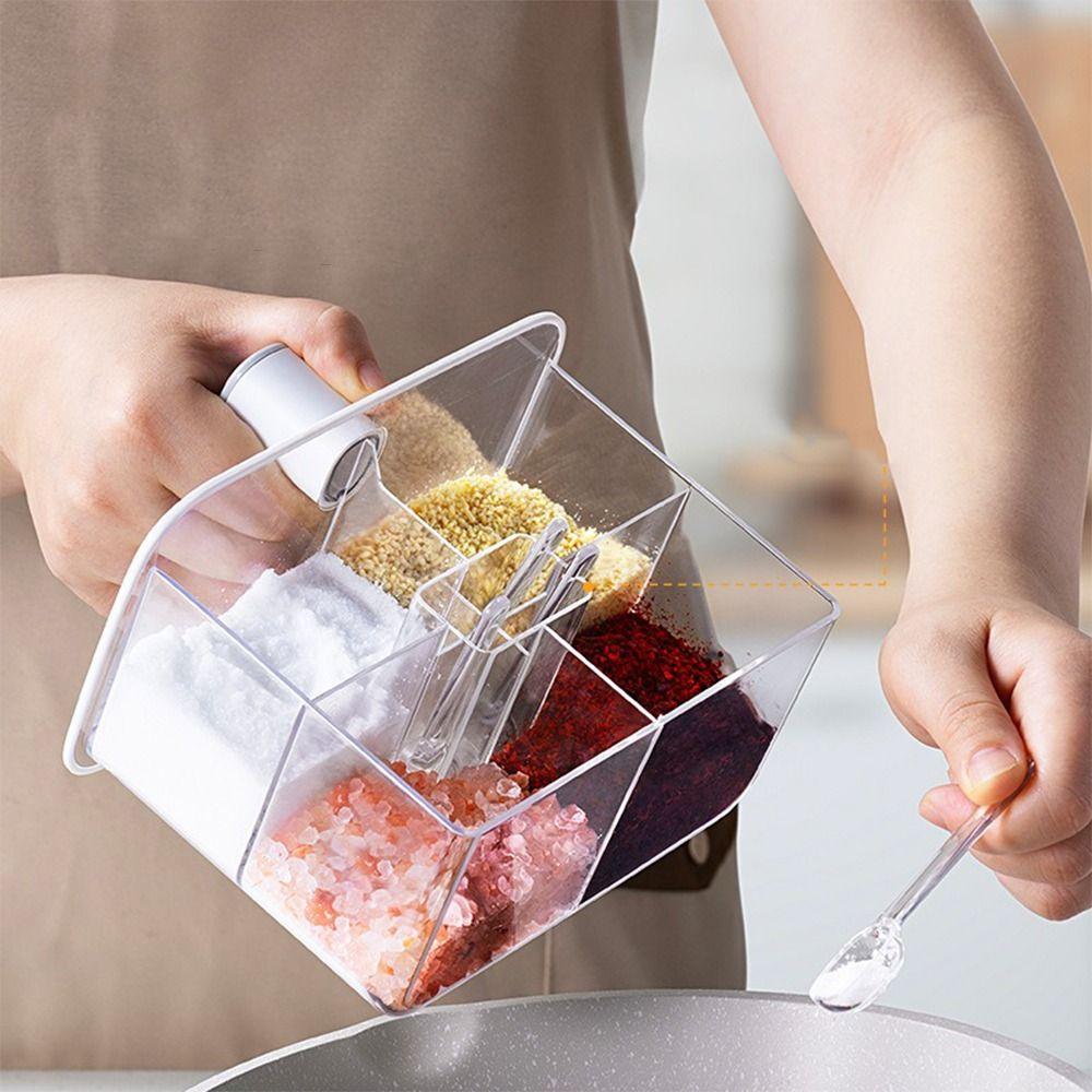 Wall Mount Seasoning Storage Box with Spoon Seasoning Container Spice Rack Kitchen Supplies