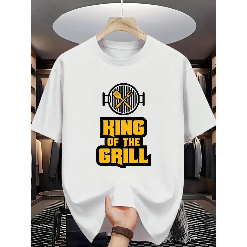 European sizes  "King of the Grill" BBQ T-Shirt - Grill & Grill Mark Print Short Sleeve Round Neck Summer Outdoor Apparel