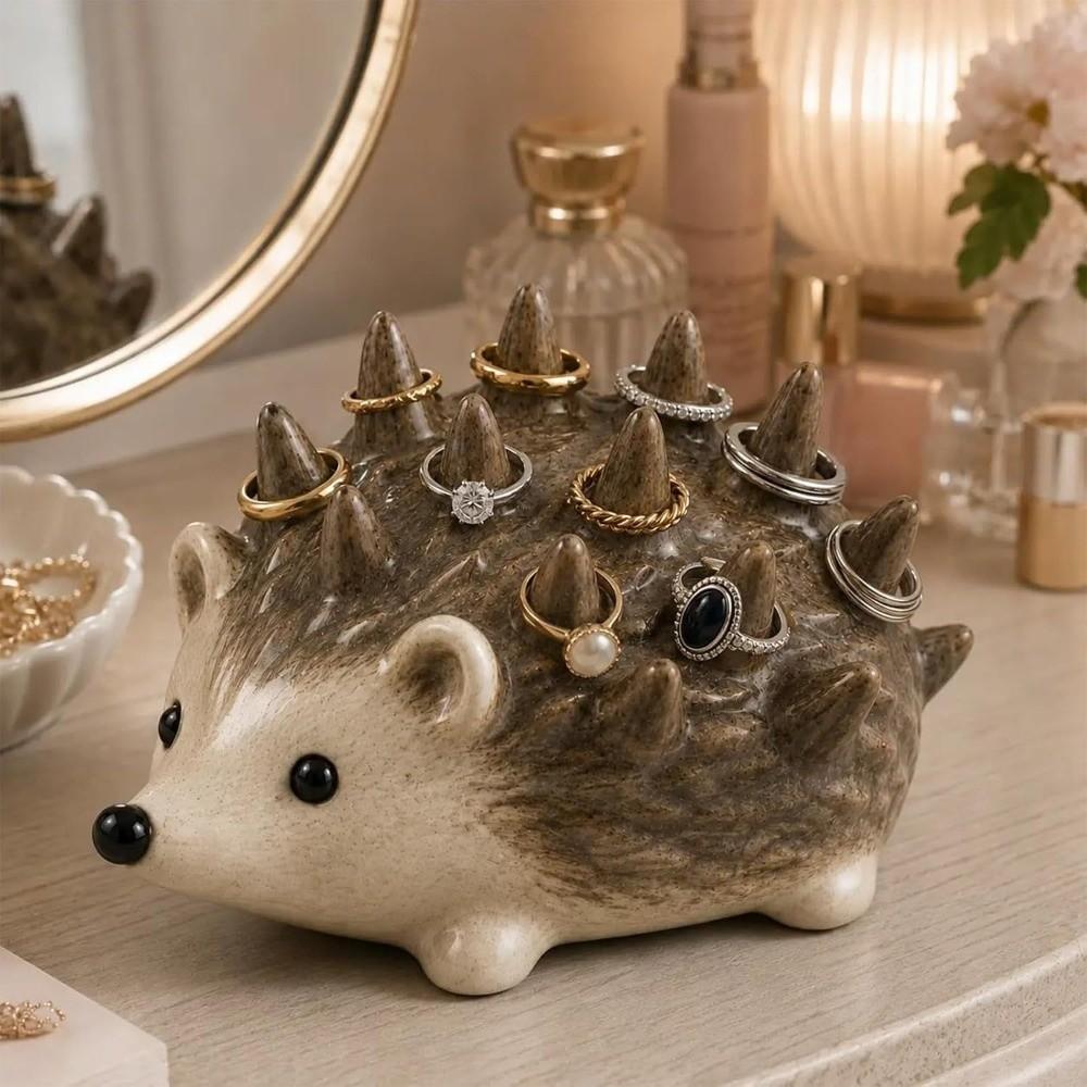 Storage Rings Hedgehog Ornament Resin Craft Hedgehog Ring Holder Hedgehog Statue Men/Women