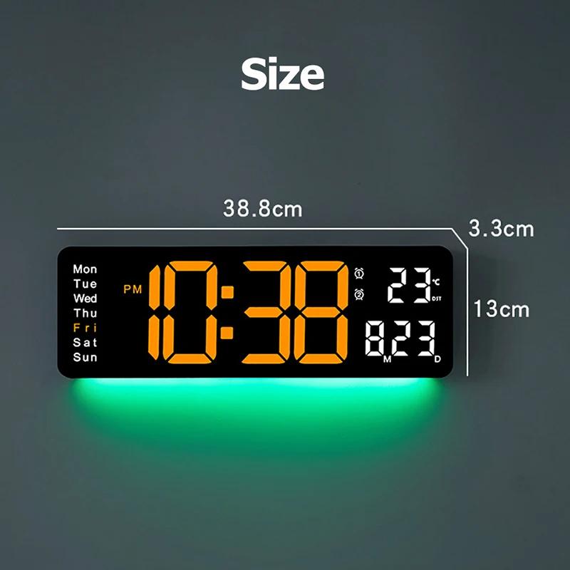 Rectangle Large Screen Digital Wall Clock with Atmosphere Light Date Time Week Temperature Display Electronic Alarm Clocks