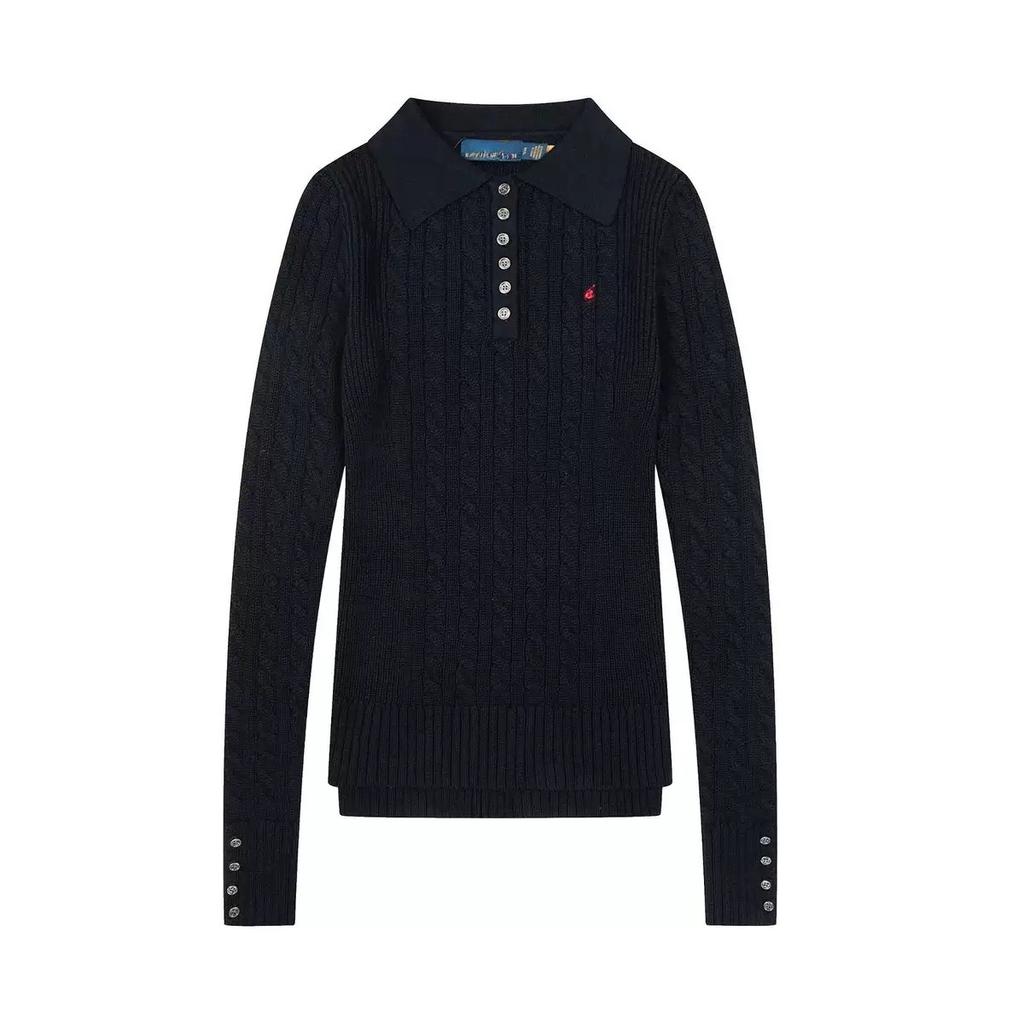 RogueWave Ribbed Knit Sweater with Buttons for Women, Polo Collar, Long Sleeve Pullovers, Chic Tops, Female Fashion