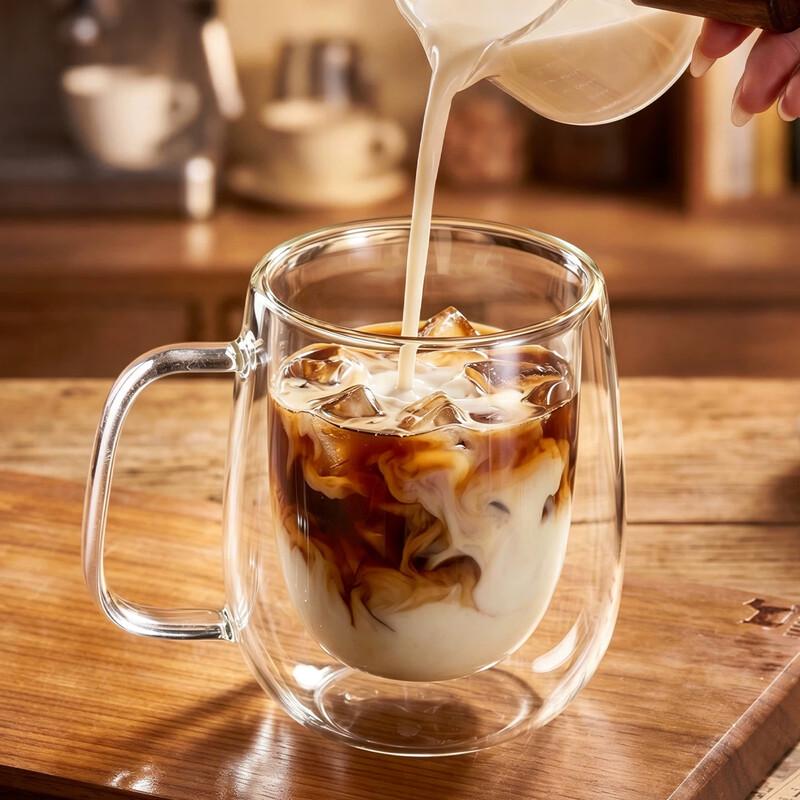 Double-Layer Glass Coffee Mug with Handle