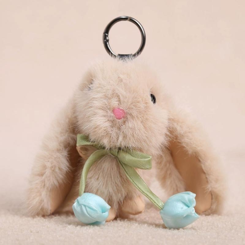 Cute Cartoon Plush Soft Tulip Bunny Pendant Keychain Backpack Hangings Decoration Gifts