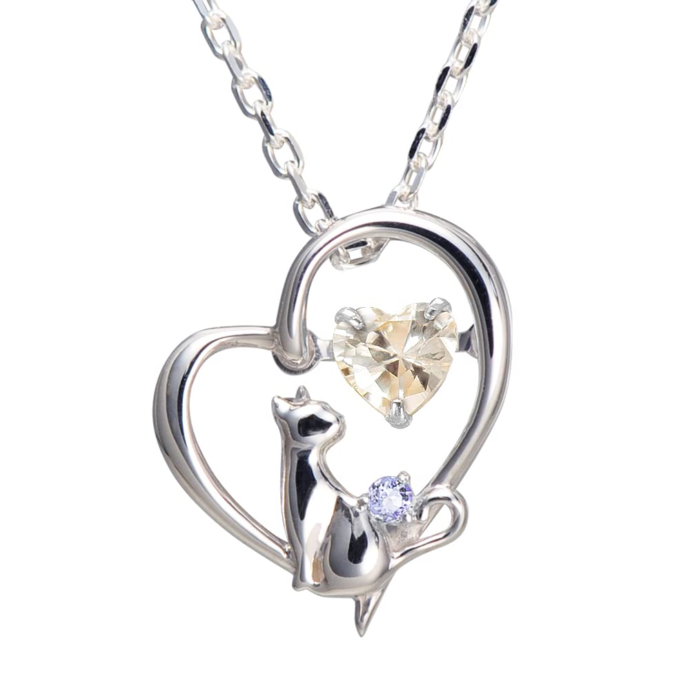 

Necklace for Dancing Choice of Birthstone Gold December Tanzanite [Future Angel] Women, Heart, Cat, Stone, Silver, [Champagne Color]