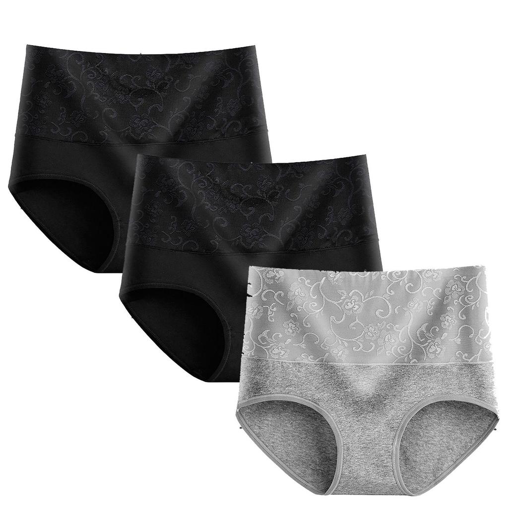 Set of 3 High-Waisted Women's Jacquard Panties - Sexy, Postpartum Abdomen Control, Hip Lift Design.