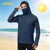 Men's Outdoor Casual Hooded Long Sleeve Sun Protection Shirt Lightweight Breathable Quick Dry Camouflage Print Top for Hiking Fishing