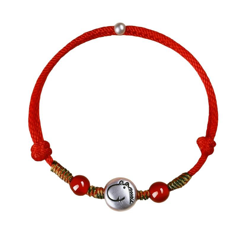 2026 Red String Chinese Zodiac Bracelet: Handmade 999 Sterling Silver Woven Gift for Women