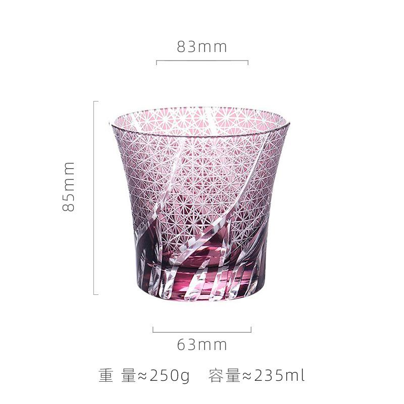 Hand Carved Edo Kiriko Whiskey Glass Japanese Crystal Ocean Heart Barware