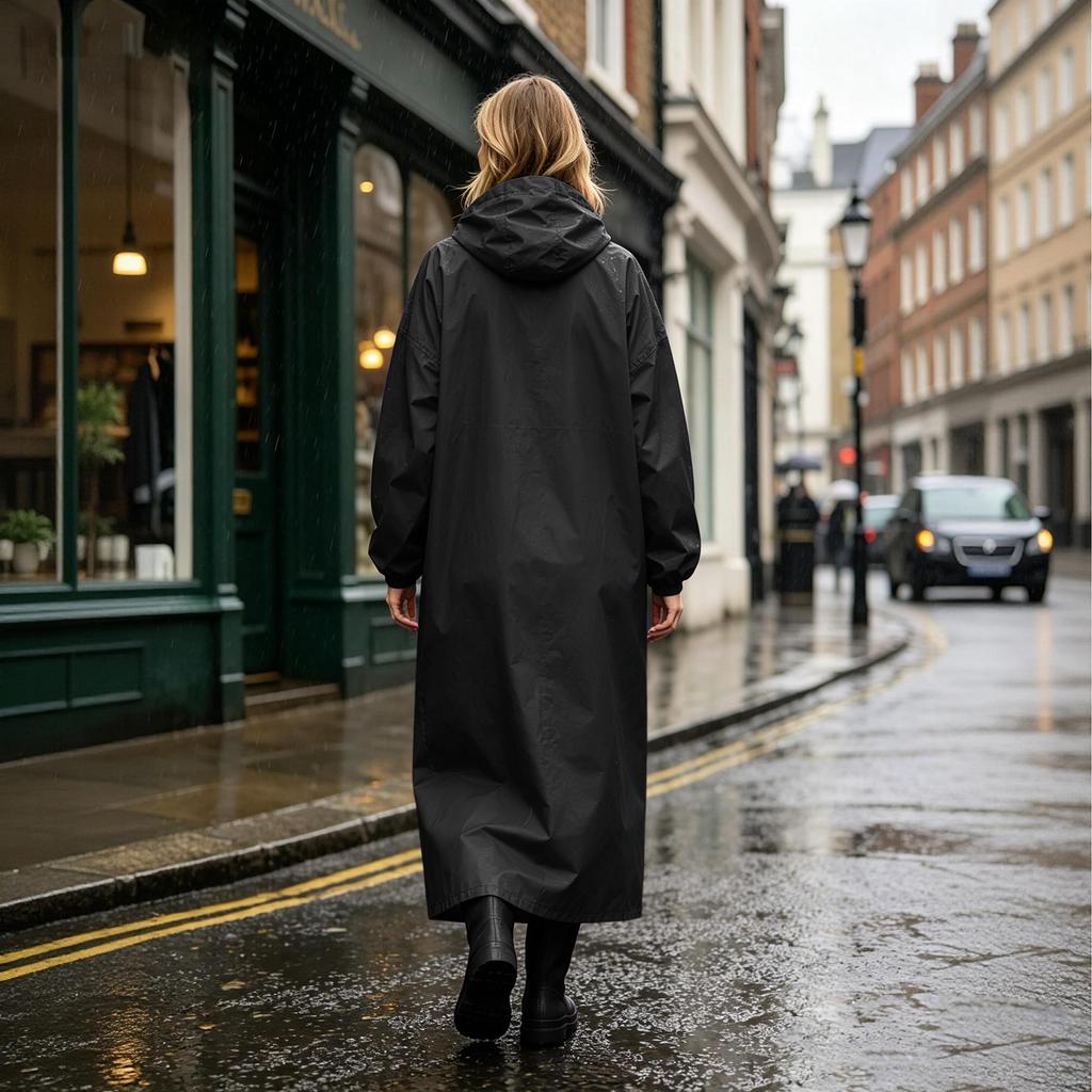 Long Sleeve Waterproof Hooded Raincoat Full Length Protective Coat Lightweight Windproof Outerwear for Outdoor Work and Daily Use