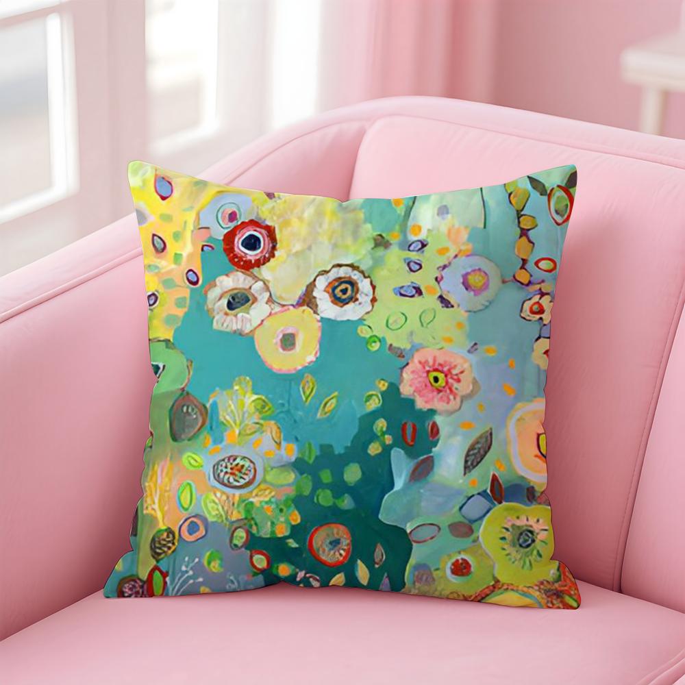 Anime Abstract Paint Colorful Art Cushion Cover Pillowcase Short Plush Invisible zipper Room Sofa Cushion Cover