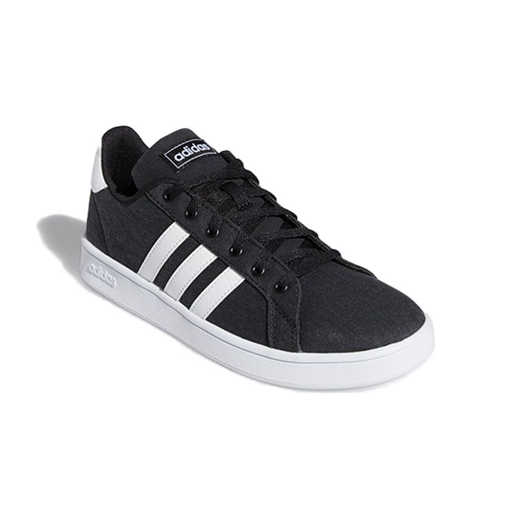 Adidas Neo Grand Court Synthetic Leather Canvas Comfortable Versatile Breathable Low-Top Skate Shoes Kids Sneakers Gray Black EG1517