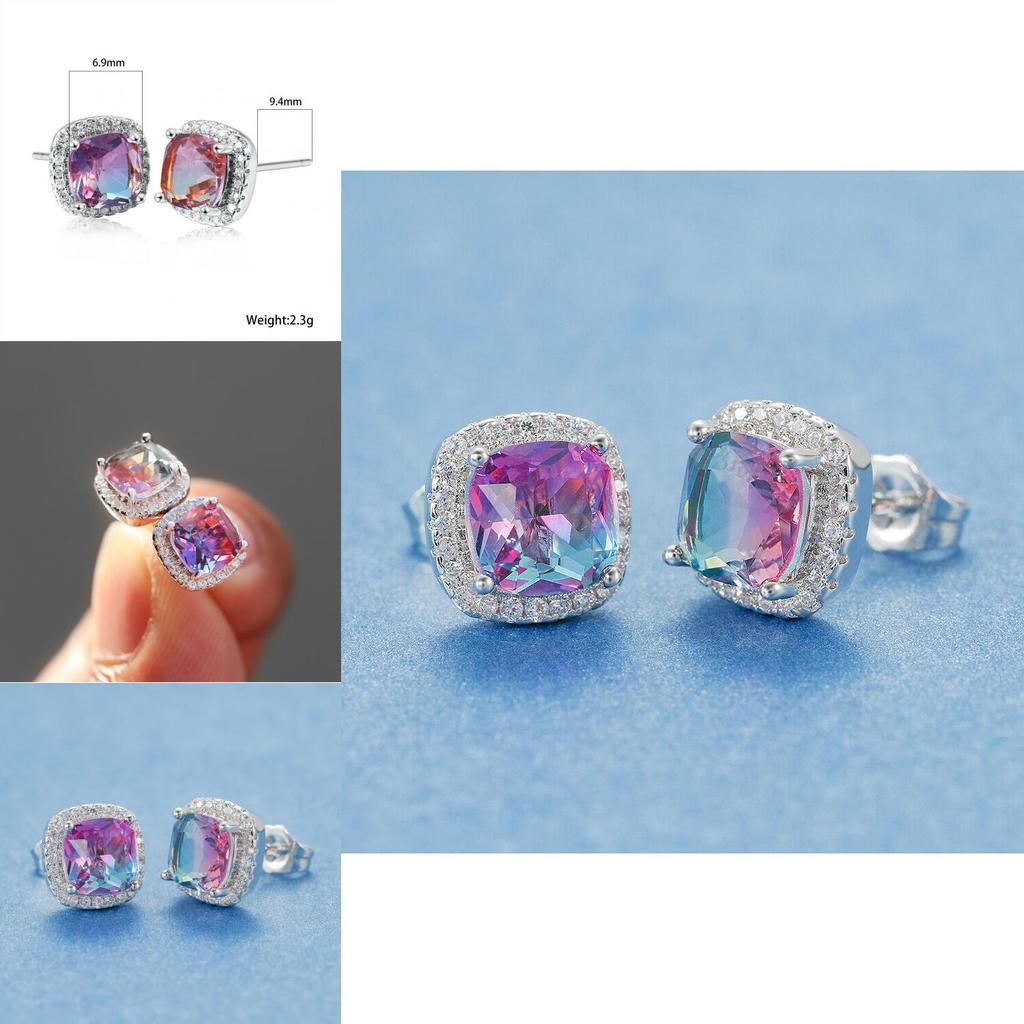 Geometric Statement Earrings With Rainbow Cubic Zirconia For Fashion Jewelry Lovers