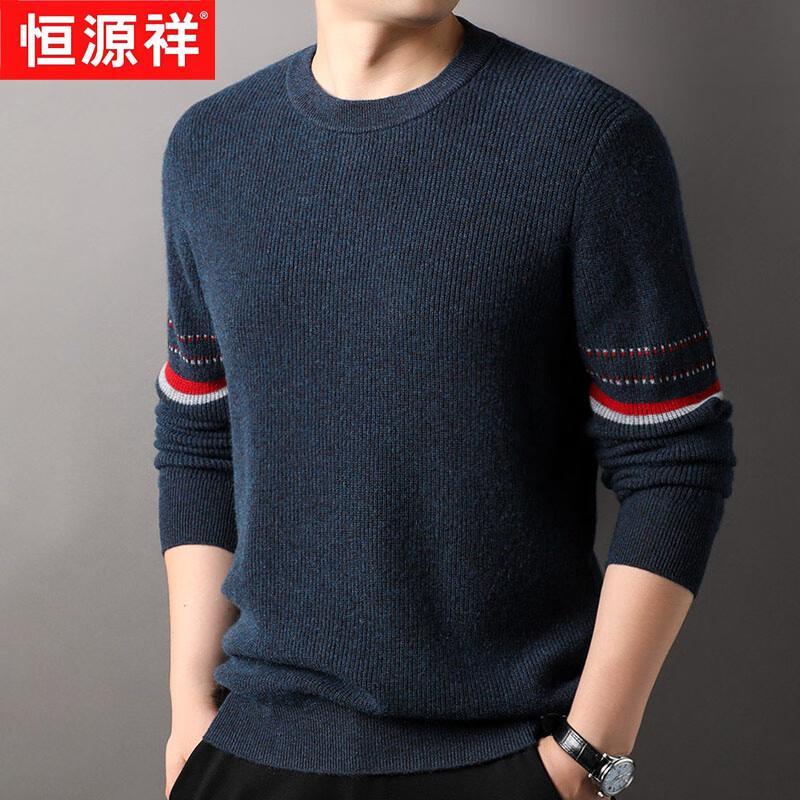 

Hengyuanxiang Мужской утолщенный полосатый свитер с круглым вырезом из 100% кашемира XL