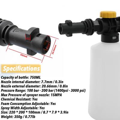 Car Pressure Washers Soap Foam Generator With Adjustable Sprayer Nozzle 750ML Snow Foam Lance