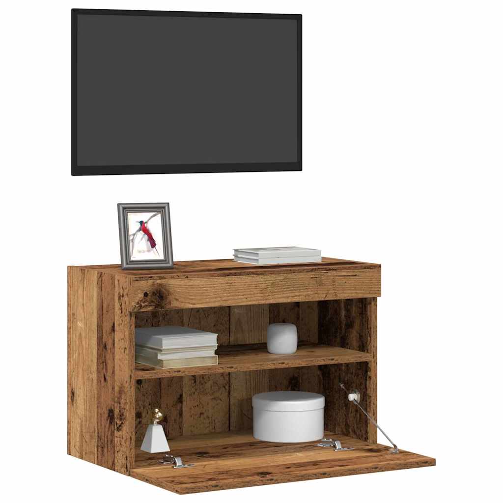 Wall Mounted TV Cabinet with LED Vintage Wood Finish 60 x 30 x 40 cm Engineered Wood