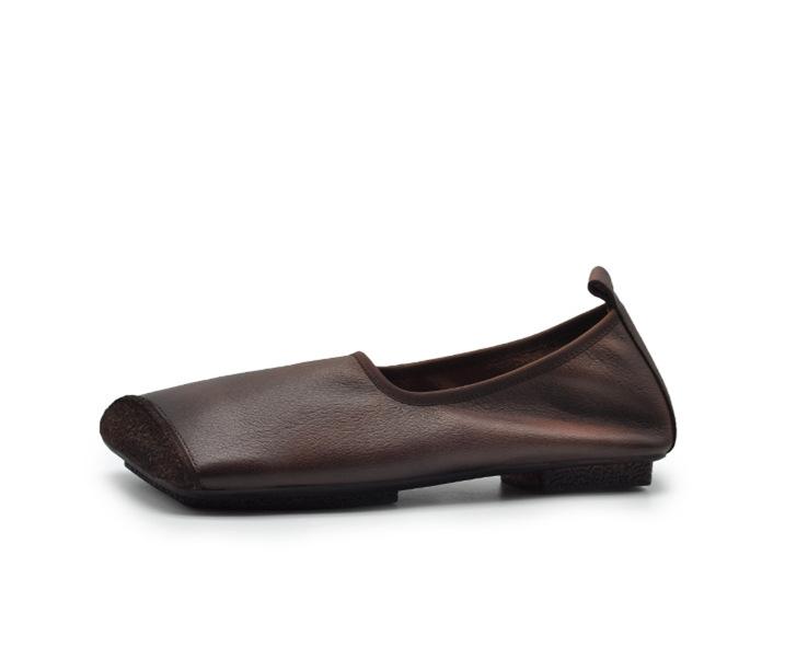 

Leather French niche design sloping head one pedal lazy shoes flat single shoes women s summer and autumn comfortable loafers 40 темно-коричневого кольору